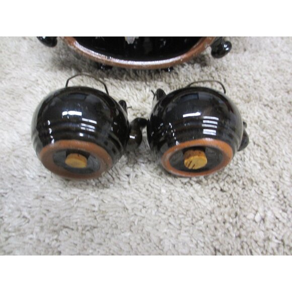 Vintage Wall hangiBlack Ceramic Teapot & Sugar Set With Hand-Painted Fruit Desig - Picture 4 of 4